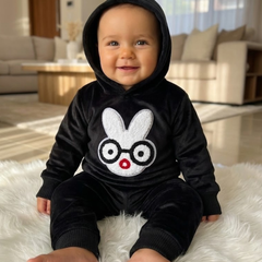 Black Fleece Bunny outfit set  (Hood + Touser) : For All Seasons