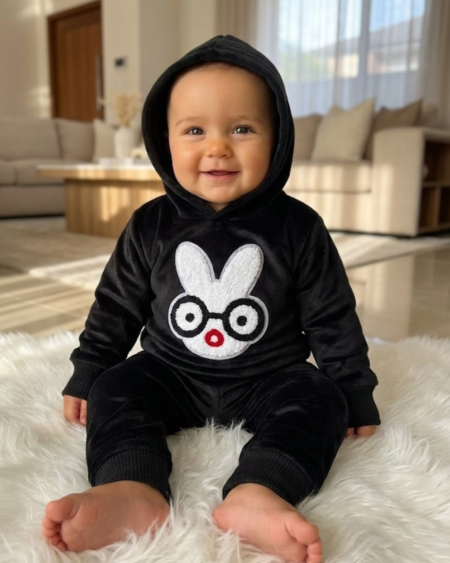 Black Fleece Bunny outfit set  (Hood + Touser) : For All Seasons