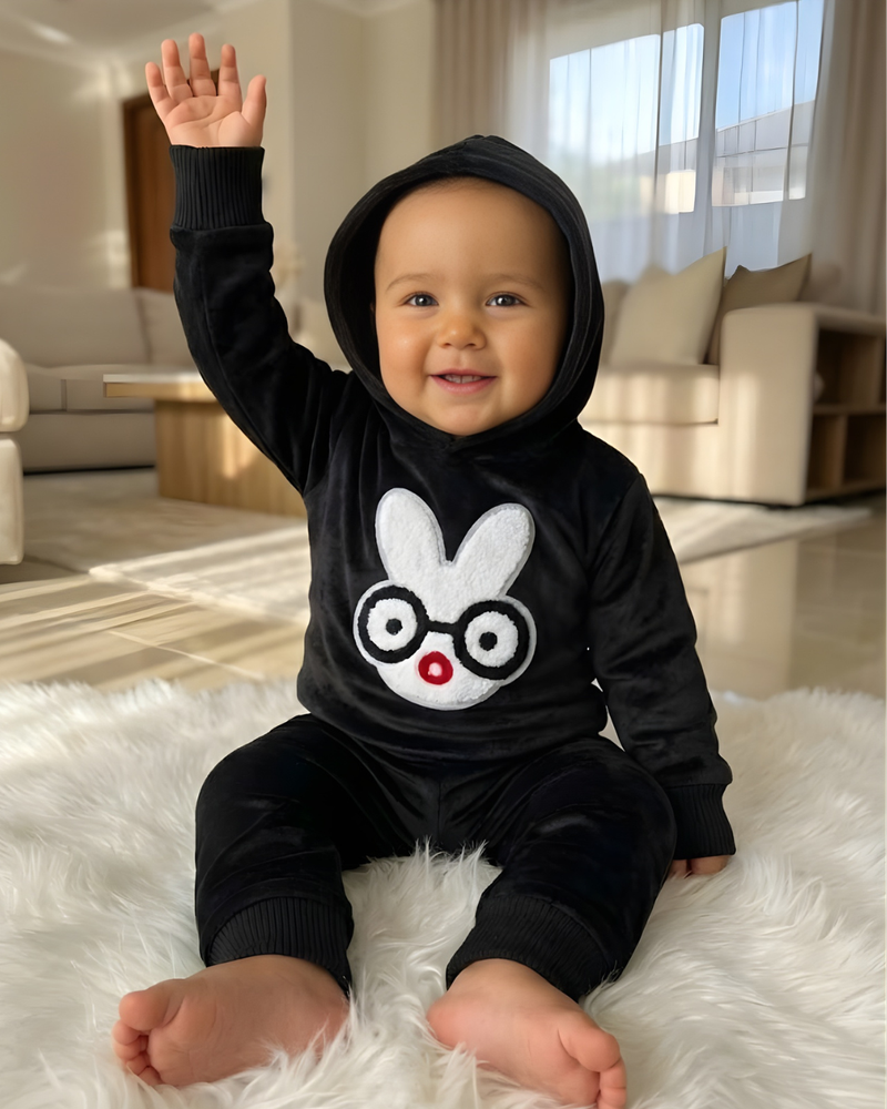 Black Fleece Bunny outfit set  (Hood + Touser) : For All Seasons