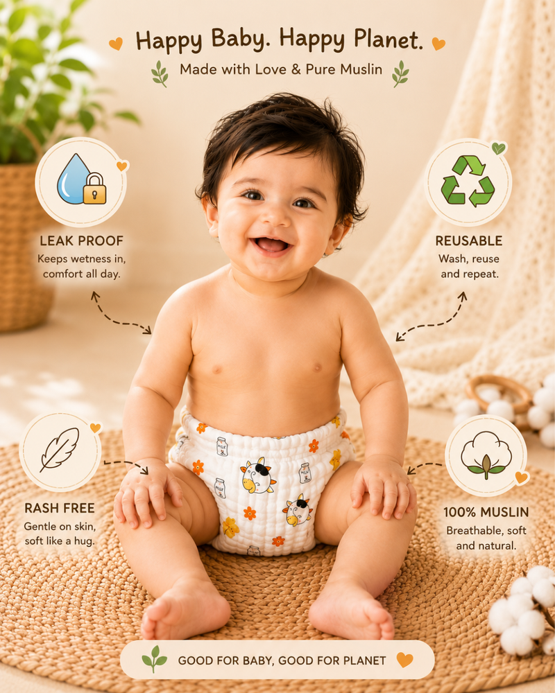 Ultra Soft Muslin Baby Langot | Rash-Free & Breathable Cloth Nappy | Reusable & Washable (Pack of 5)