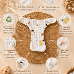 Ultra Soft Muslin Baby Langot | Rash-Free & Breathable Cloth Nappy | Reusable & Washable (Pack of 5)