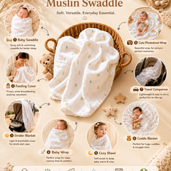 🌿 8 in 1 Ultra Soft Bamboo Muslin Swaddle Combo – Pack of 3