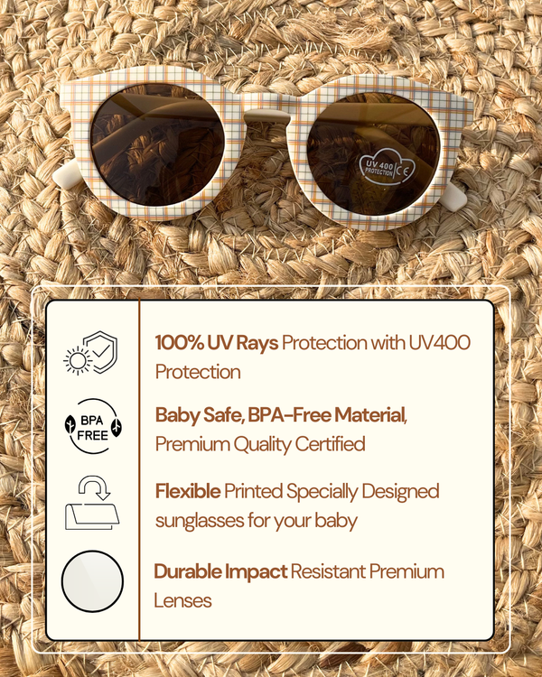 Mini Avenger Cream Baby Cap + Fannel Beige Sunglasses Combo 🧢 🕶️