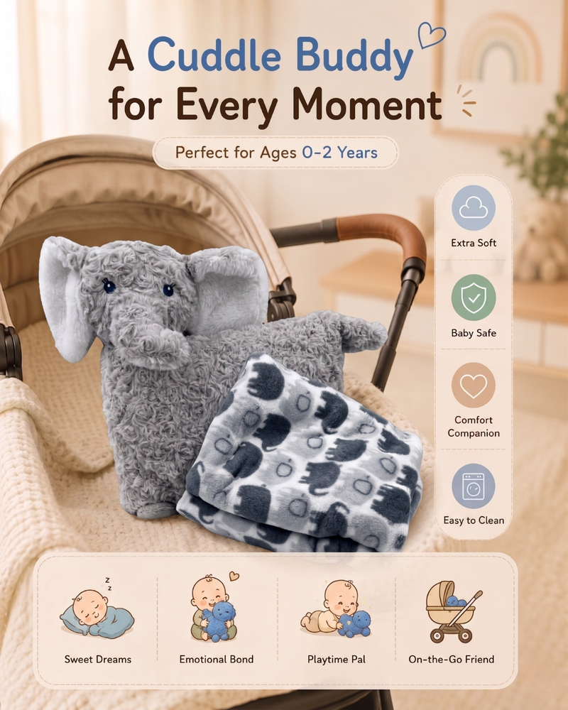 3 in 1 Pillow Artic Misty Elephant With Blanket ☁️🤍