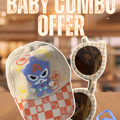 Mini Avenger Cream Baby Cap + Fannel Beige Sunglasses Combo 🧢 🕶️