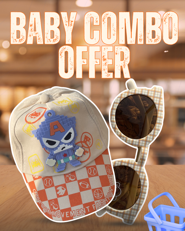 Mini Avenger Cream Baby Cap + Fannel Beige Sunglasses Combo 🧢 🕶️