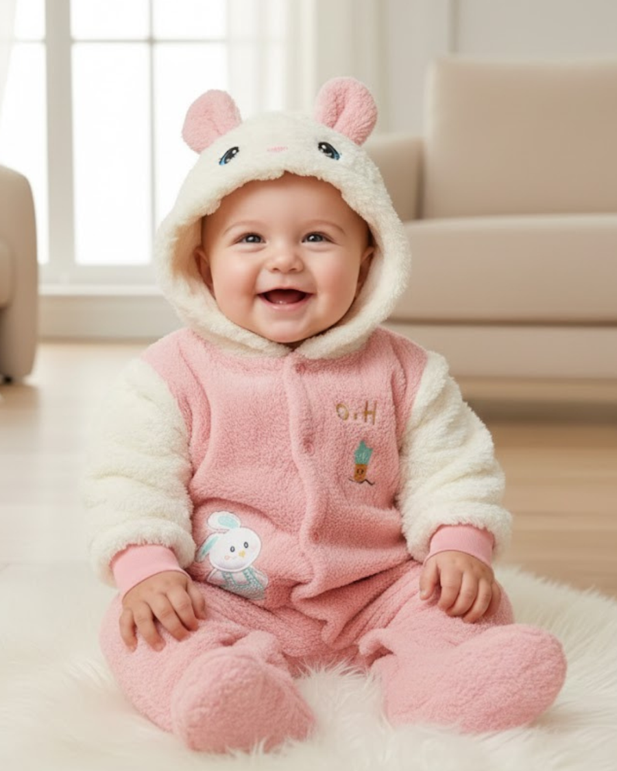 Pink Bunny Bloom Summer Baby Romper 🌼