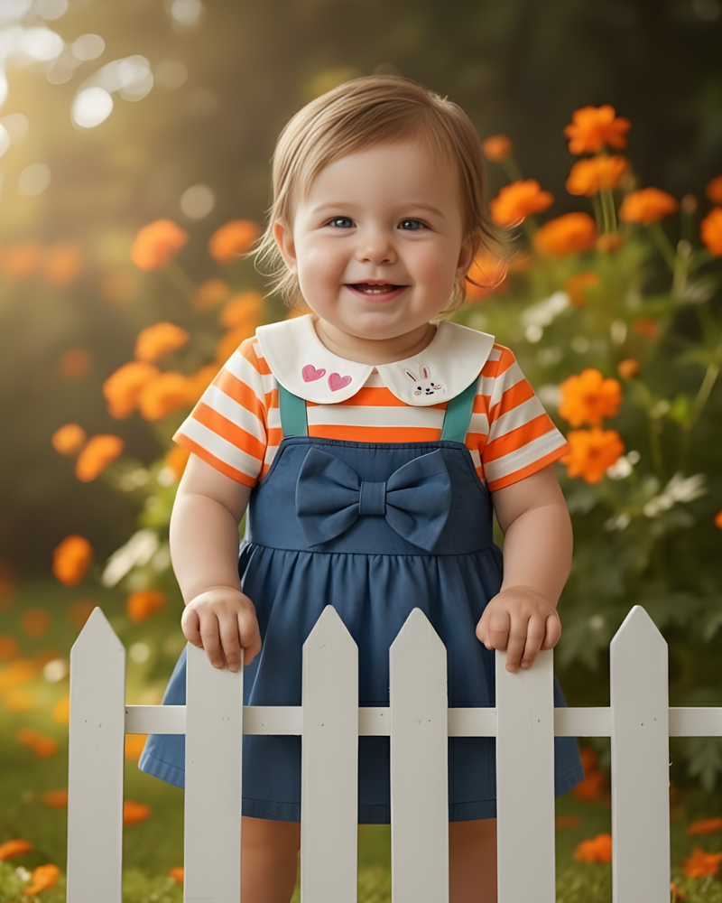 Orange Bunny Love Baby Frock 🐰💗