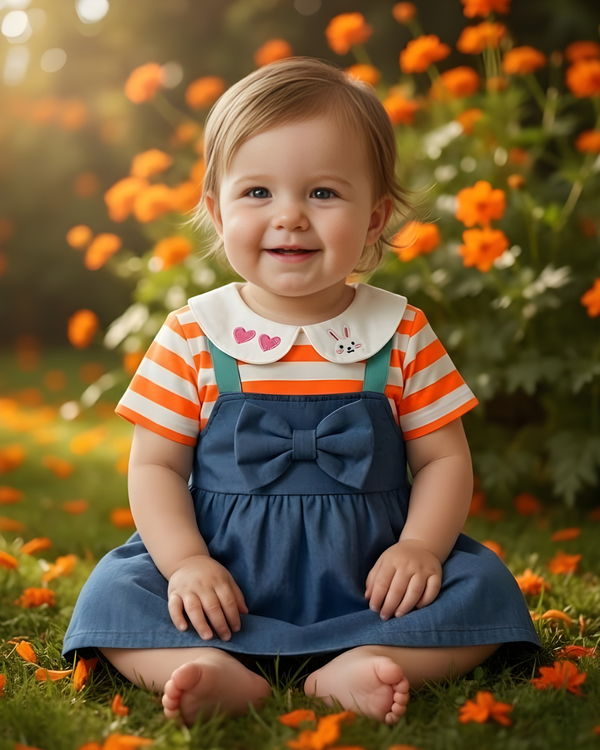 Orange Bunny Love Baby Frock 🐰💗