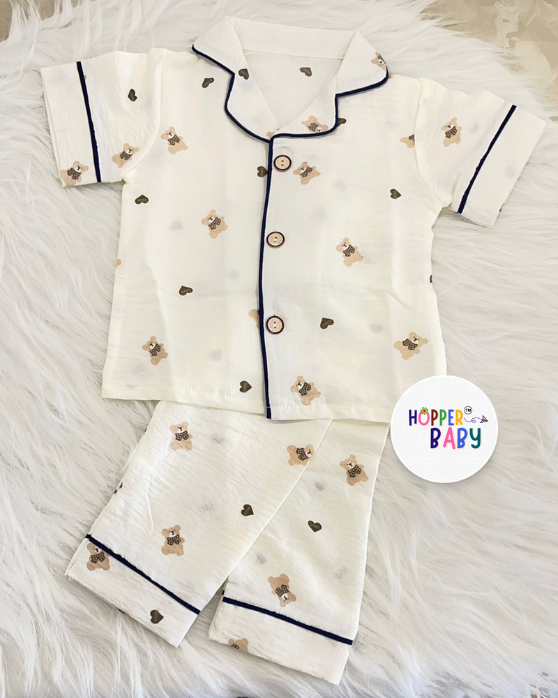 Teddy Dreams Muslin Nightwear Set for Kids